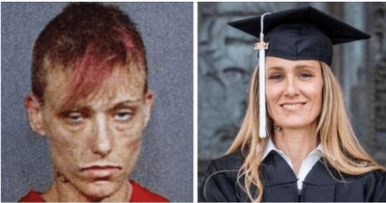 A 47-year-old meth addict graduates from the university after getting clean.